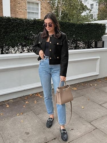 Cicy Bell Womens Cropped Tweed Blazers Jacket Collarless Button Down Coats | Business, Dressy, Casual, Trendy, Work, Office, Fall, Winter, Spring, Fashion thumbnail 5