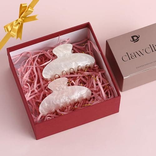 2PCS Pink and White Hair Clips for Women Girls – Kawaii Cut Medium Claw Clips, Trendy Handmade Look Acetate Hair Accessories for Thin Hair thumbnail 6