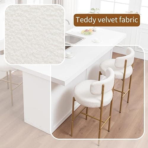 Canxkun Gold Boucle Bar Stools Set of 3, 26" Modern Counter Stools with Backs, White Upholstered Barstools for Kitchen Island, Pub, Cafe thumbnail 3