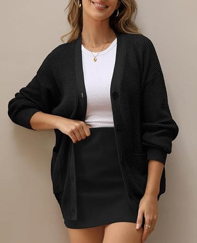 QUALFORT Women's 100% Cotton Cardigan Sweaters for Women Button Down Oversized Knit Outerwear with Pockets Fall Cardigan 2025 thumbnail 5