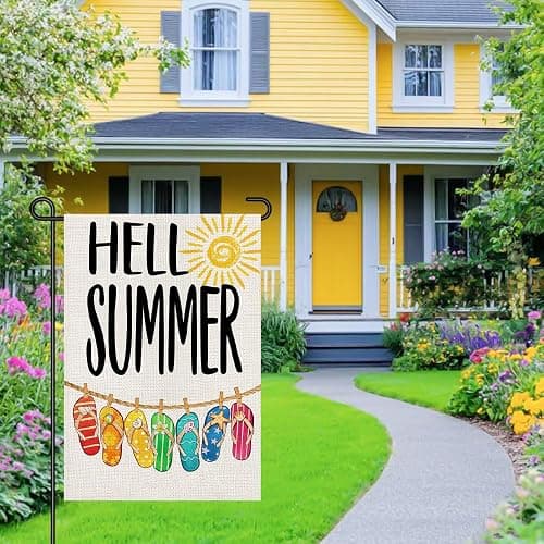 Hello Summer Beach Flip-flop Garden Flags for Outside 12x18 Inch Double Sided Burlap, Sunshine Welcome Sign Small Flag Farmhouse Holiday Yard Lawn Outdoor Decorations DF765 thumbnail 7
