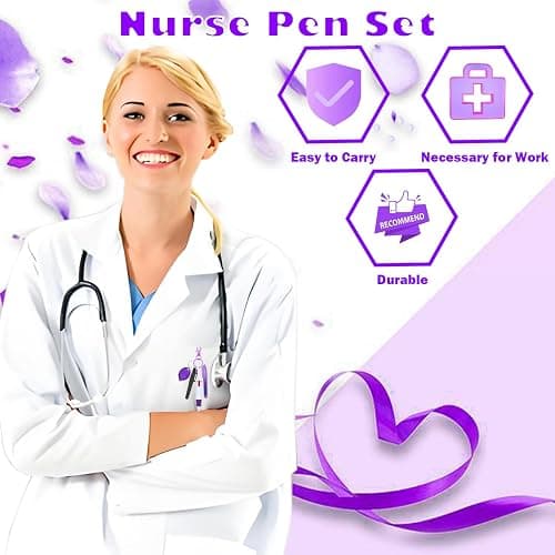 Daemson Nurse Pen Set, Badge Reel Pen Include Highlighter, Permanent Marker, LED Keychain Flashlight, Ballpoint Pen, and Nursing Keychain Clip (Purple) thumbnail 7
