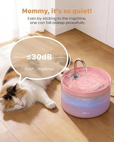 Cat Water Fountain Pink for Drinking: 67oz/2L Cat Fountain | GIOTOHUN Cute Pet Water Fountain for Cats Inside - Quiet Pet Fountain - Faucet Cat Drinking Fountain - Suitable for Kitty thumbnail 6