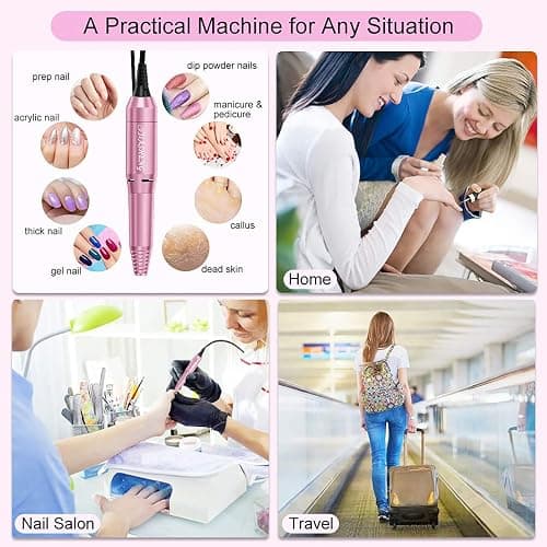 20000RPM Electric Nail Drill Professional Nail File Drill Acrylic Nails Kit for Manicure Gel Nail Polish Remover with 1 Pack of Sanding Bands(Pink) thumbnail 8