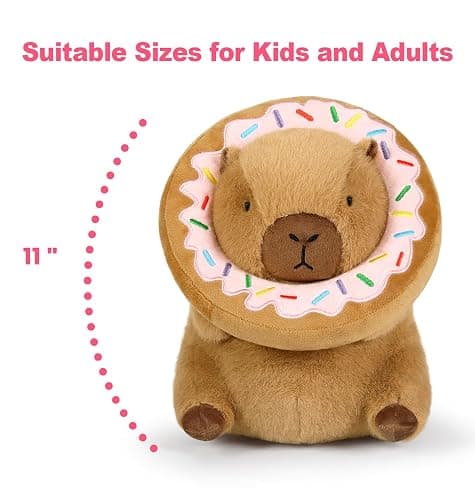 Ditucu Cute Capybara Plush Pillow with Wearable Donut Headgear Stuffed Animal Food Capibara Plushies Toys Gifts for Kids Brown 11 inch thumbnail 3