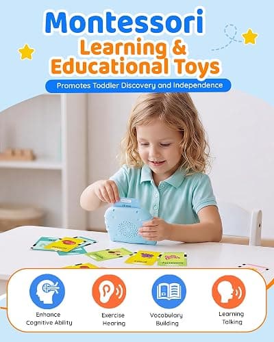 Aullsaty Talking Flash Cards for Toddlers 1-3, Upgraded 248 Sight Words Montessori Speech Therapy Toy, Autism Sensory Educational Learning Toys, Birthday Gift for Boys Girls (Blue) thumbnail 6