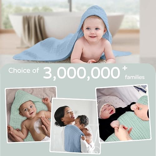 Yoofoss Hooded Baby Towels for Newborn 2 Pack 100% Muslin Organic Cotton Baby Bath Towel with Hood for Babies, Infant, Toddler and Kids, 32x32Inch, Soft and Absorbent Newborn Essential,Blue&Green thumbnail 7