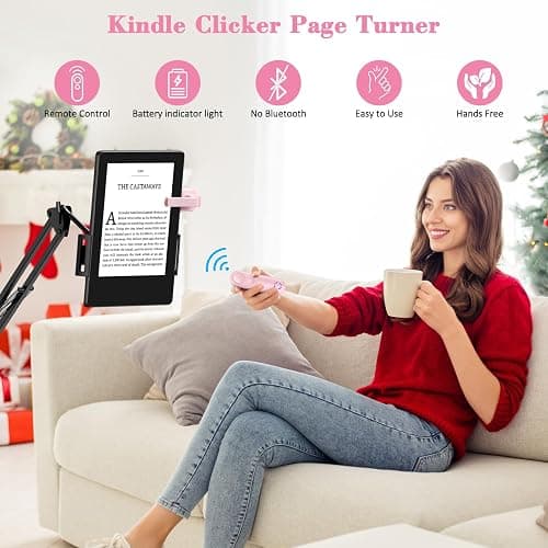 Smanu RF Remote Control Page Turner for Kindle Paperwhite Oasis Kobo eReaders, Remote Camera Shutter and Video, Remote Page Turner Clicker for iPad Tablets Reading Novels(Pink) thumbnail 2