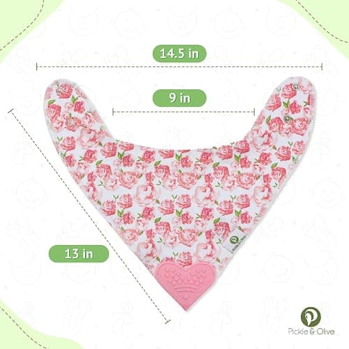 Pickle & Olive Baby Bandana Teething Bibs with Attached Teether- Set of 4 - Floral thumbnail 2