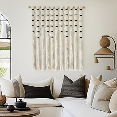 IOWER Macrame Wall Hanging Boho Wall Decor Sphericity Cotton Textile Wall Hanging Art Fiber Yarn Art Handmade 27" Wx31 L Detachable Assembly - Beige Medium thumbnail 3