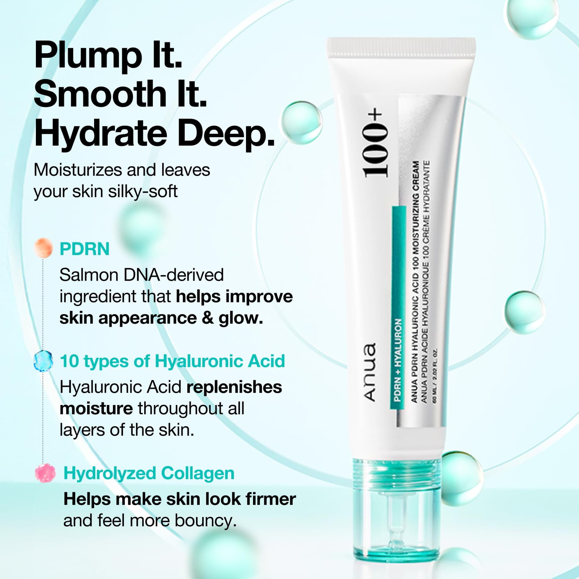 Anua PDRN Hyaluronic Acid 100 Moisturizing Cream, Lightweight Hydrating Moisturizer with Salmon PDRN, Hyaluronic acid, Collagen for Glass Skin, Korean Skin Care (60ml / 2.02 fl. oz) thumbnail 3