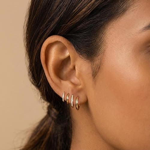 Maxcate 4 Pair Small Gold Hoop Earrings for Women Sensitive Ears - Hypoallergenic 14k Real Gold Plated Hoops Zirconia Cartilage Huggie Earrings Set Helix Piercing Earring Gold Jewelry for Women Gift thumbnail 8