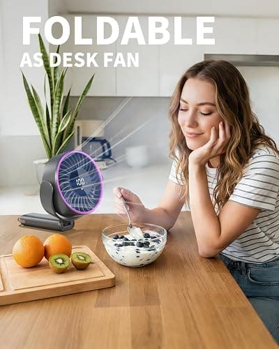 KinYiLO 6.5" Large Handheld Fan, Powerful Portable Fan for Travel, Gray | 1.1 lb, 100 Speed Level, 5-30H Runtime, 6000mAh Battery, Carabiner Clip & 135° Foldable Personal Fan for Beach Cruise Concert thumbnail 6