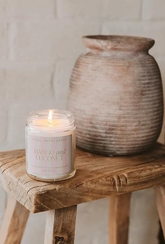 Sweet Water Decor Mango and Coconut Patterned Candle – Soy Candles with Pineapple, Mango, Orange, Peach – 40 Hour Burn – 9oz Clear Glass Jar – Ideal for Valentines Presents or Any Special Occasion thumbnail 7