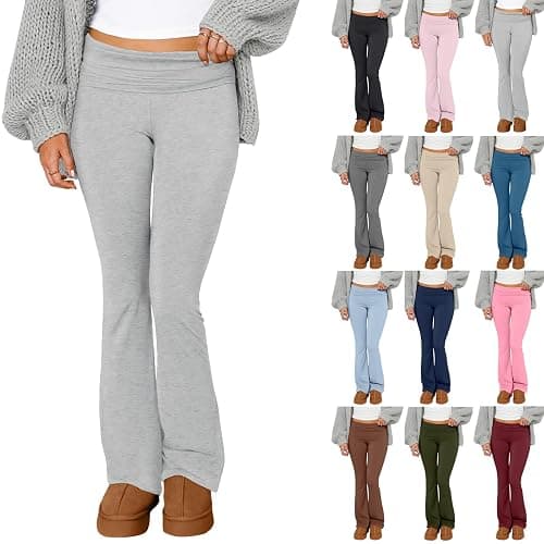 Slakkenreis Flare Leggings for Women Fold Over Wide Leg Yoga Pants Y2K Low Rise Sweatpants Plus Size Workout Cotton Leggings - Image 1
