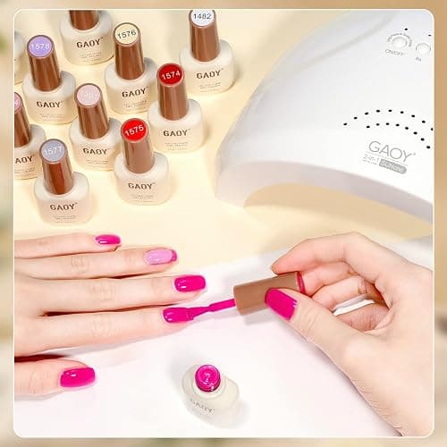 GAOY 42 Pcs Gel Nail Polish Kit, Pink White Red Jelly Nude Colors All Seasons Gel Nail Polish Set with Glossy & Matte Top Coat and Base Coat for DIY Manicure at Home thumbnail 6