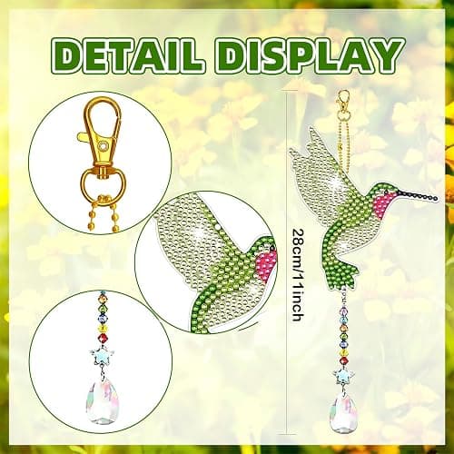 JeCuiK 6 Pcs Diamond Painting Wind Chimes Rhinestone Hummingbird Diamond Art Suncatcher Double Sided 5D DIY Diamond Painting Kits for Adults Christmas Ornament Best Gifts for Mother thumbnail 4
