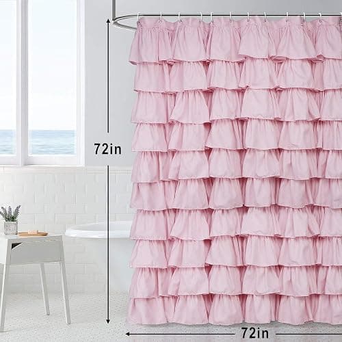Volens Pink Ruffle Shower Curtain Farmhouse Rustic Fabric Cloth Shower Curtains for Bathroom, 72" x 72" thumbnail 2