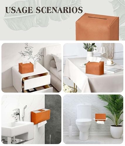 Livelab Paper Towels Cover Compatible with Kleenex Disposable Paper Hand Towels, PU Leather Tissue Box Holder Dispenser for Tabletop, Bathroom, Car, Office (Brown) thumbnail 6