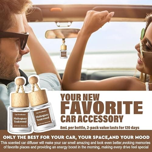HoogaLife Car Air Freshener Diffuser 2 Pack Hanging Mahogany Teakwood Car Air Freshener for Women 45+ Days Long Lasting Fragrance Made in USA thumbnail 4