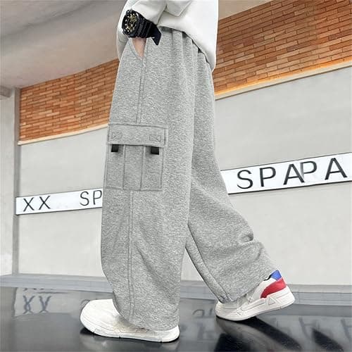 Baggy Cargo Sweatpants for Boy 2025 Spring Fashion Elastic High Wait Joggers Lounge Cozy Straight Athletic Gym Pants thumbnail 2