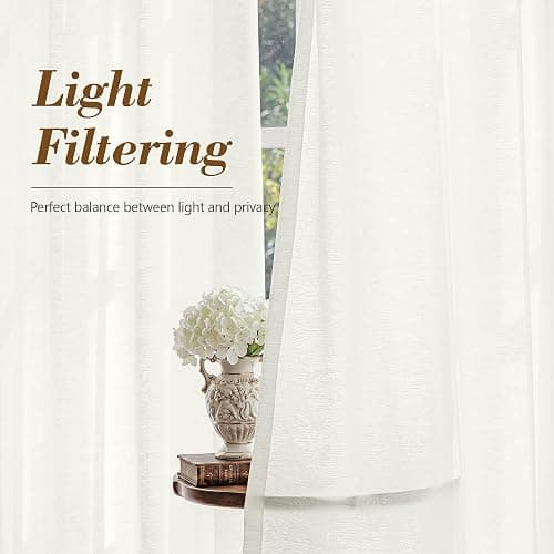 FMFUNCTEX Beige Semi Sheer Curtains for Bedroom, Floral Jacquard Voile Light Filtering Privacy Curtains 84 Inches Long for Living Room, Voile Light Filtering Privacy Window Drapes Rod Pocket 2 Panels thumbnail 3