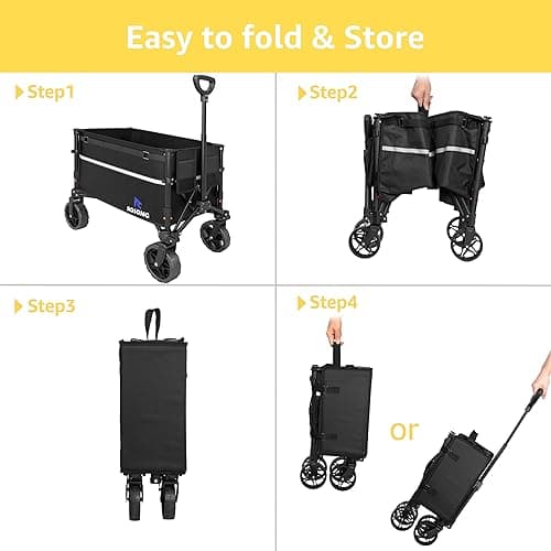 ROSONG Collapsible Wagon Cart with Wheels Foldable - Folding Utility Heavy Duty Wagons Carts for Grocery Sports Garden Shopping Camping - Black - 120L thumbnail 7