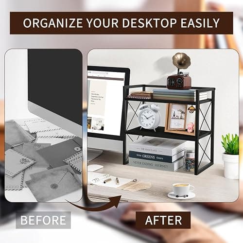 YINMIT Desktop Shelf Organizer, 2 Tier Office Shelves, Wood Desk Organizer Storage Rack and Freestanding Display Shelf for Office, Dormitory, Home(Black) thumbnail 5