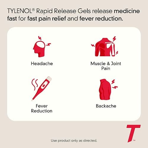 Tylenol Extra Strength Acetaminophen Rapid Release Gels, Fast, Strong Pain Relief, Fever Reducer Medicine, 500 mg Gelcaps with Laser‑Drilled Holes for Fast Release, Value Size, 225 Count thumbnail 4