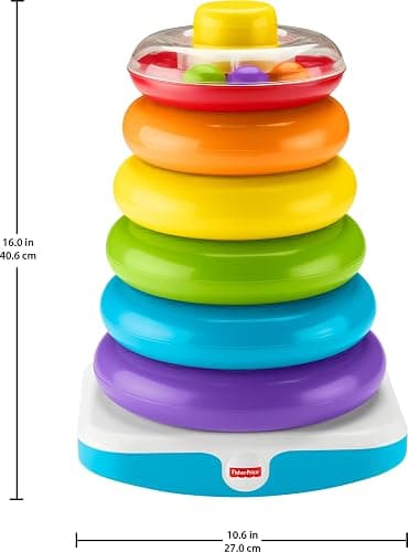 Fisher-Price Toddler Toy Giant Rock-A-Stack, 6 Stacking Rings with Roly-Poly Base for Ages 1+ Years, 14+ Inches Tall thumbnail 3
