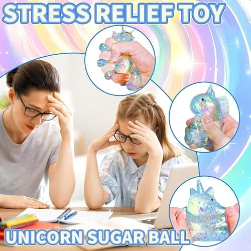 1Pcs Glitter Stress Relief Unicorn Squishy Toy Cute Malt Sugar Filled Unicorn Squishy Sensory Fidget Toy for Kids Adults Anxiety Relief Birthday Party Favors Gift (Blue) thumbnail 3