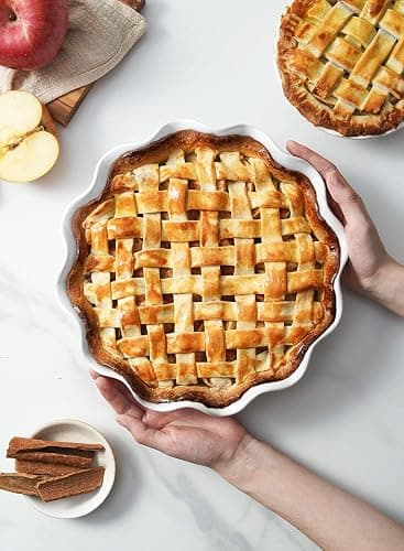 LE TAUCI Ceramic Pie Pans for Baking, 11 Inches Deep Dish Pie Plate for Apple Pie, Pot Pie, 48 Ounce Baking Dish with Ruffled Edge, Set of 2, White thumbnail 6