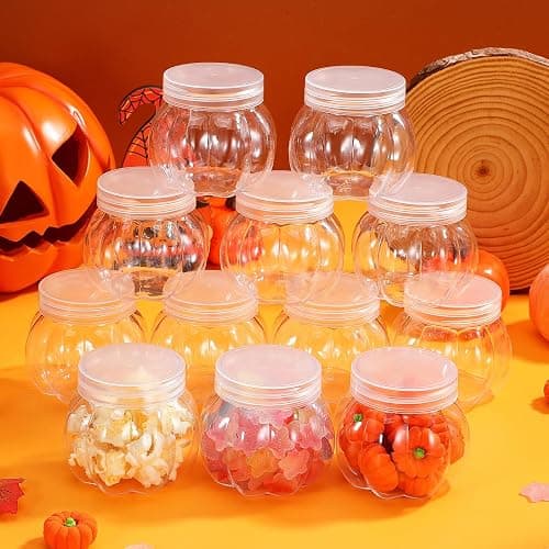 PRETYZOOM Pumpkin Candy Jar Set 150ml Pet 12 Pack | Transparent Pet, 150ml Capacity, 12 Piece Set, Easy to Clean, Reusable Storage thumbnail 5