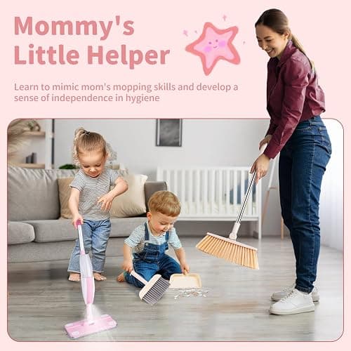 Lullulii Kids Spray Mop,Toddler Mop Cleaning Set, Real Working Mini Mop & Kids Broom Dustpan Set, Housekeeping Pretend Play Toy, Montessori Kid Cleaning Toy Set Includes Organizer Clip -Pink thumbnail 6