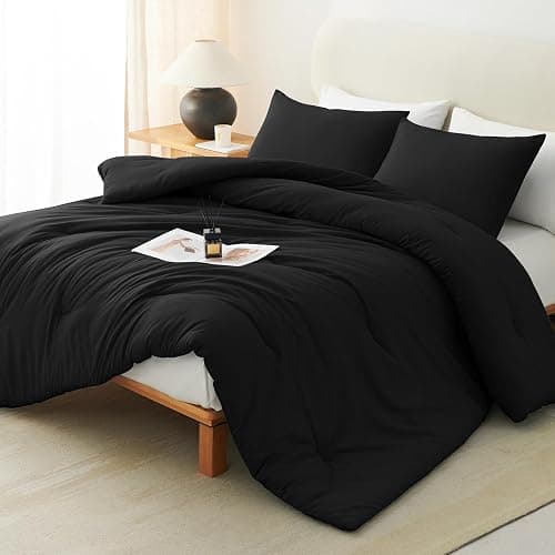 CozyLux Black Comforter Set Twin/Twin XL Size, 2 Pieces Twin Extra Long Solid Breathable Quilted Bedding Sets, Luxury Fluffy Soft Bed Set with Down Alternative Comforter and 1 Pillowcase All Season thumbnail 9