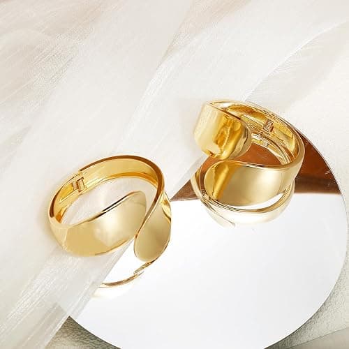 BROCC 2Pcs Gold Chunky Cuff Bracelets for Women Adjustable Bangle Gold Plated Twisted Hinged Bangle Bracelet Fashion Jewelry Trendy Cuff Bracelet for Daily Wear thumbnail 4