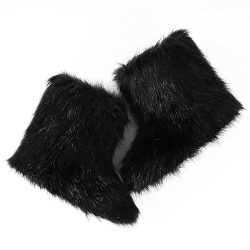 ipx Furry Faux Fur Boots for Women Fuzzy Fluffy Mid Calf Round Toe Snow Boots Women's Fashion Comfy Winter Boots Plush Warm Short Flat Heel Mid-Calf Shoes - Image 1