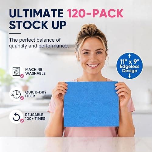 GLIMGLINT Microfiber Cleaning Cloth 150 Pack, Reusable Paper Towels 11 x 9 | Lint Free & Absorbent Cleaning Rags for Car, Home, Kitchen, Glass & Screen, Washable Shop Towel with Box, Pink/Blue/Grey thumbnail 3