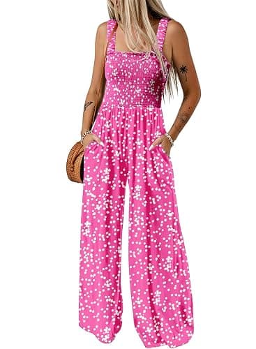Dokotoo Women's Casual Loose Overalls Jumpsuits One Piece Sleeveless Printed Wide Leg Long Pant Rompers With Pockets - Image 1