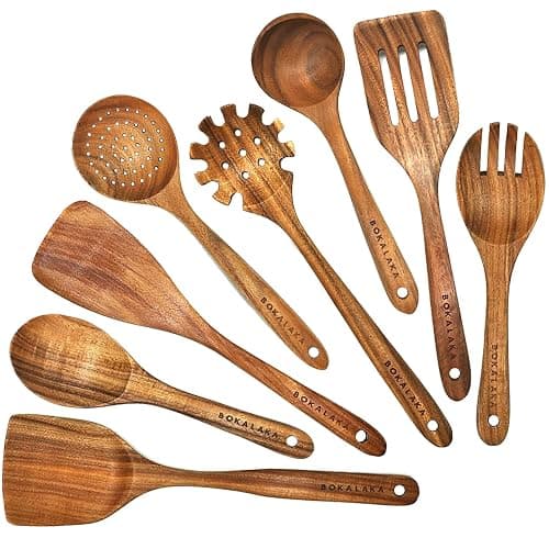 Teak Wooden Spoons for Cooking - 8Pcs Kitchen Utensils Set With Spatulas - Image 1