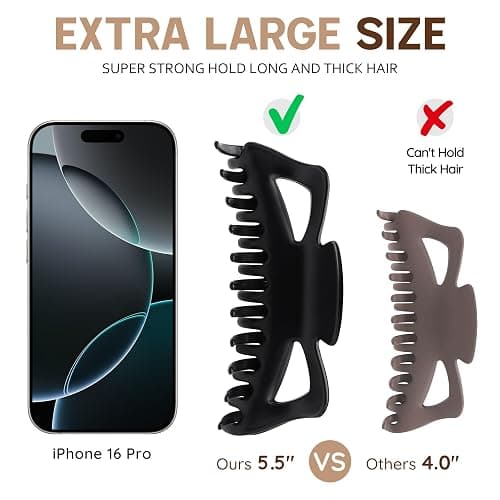 Extra Large Claw Clips for Thick Hair and Long Hair, 2 Pack XXl Jumbo Claw clips, Oversized Matte Non-slip Butterfly Hair Clips for Women, Big Strong Hold Jaw Clip, Black and Brown thumbnail 2