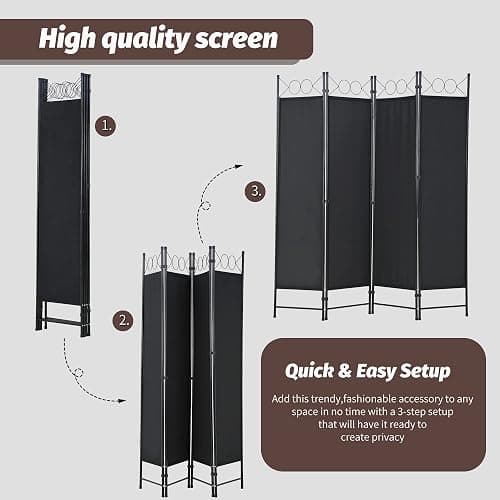 4 Panel Room Divider, 5.6FT Folding Portable Privacy Divider Metal Frame & Fabric Screen Freestanding Partition Screen for Bedroom Meeting Room Office (Black) thumbnail 6