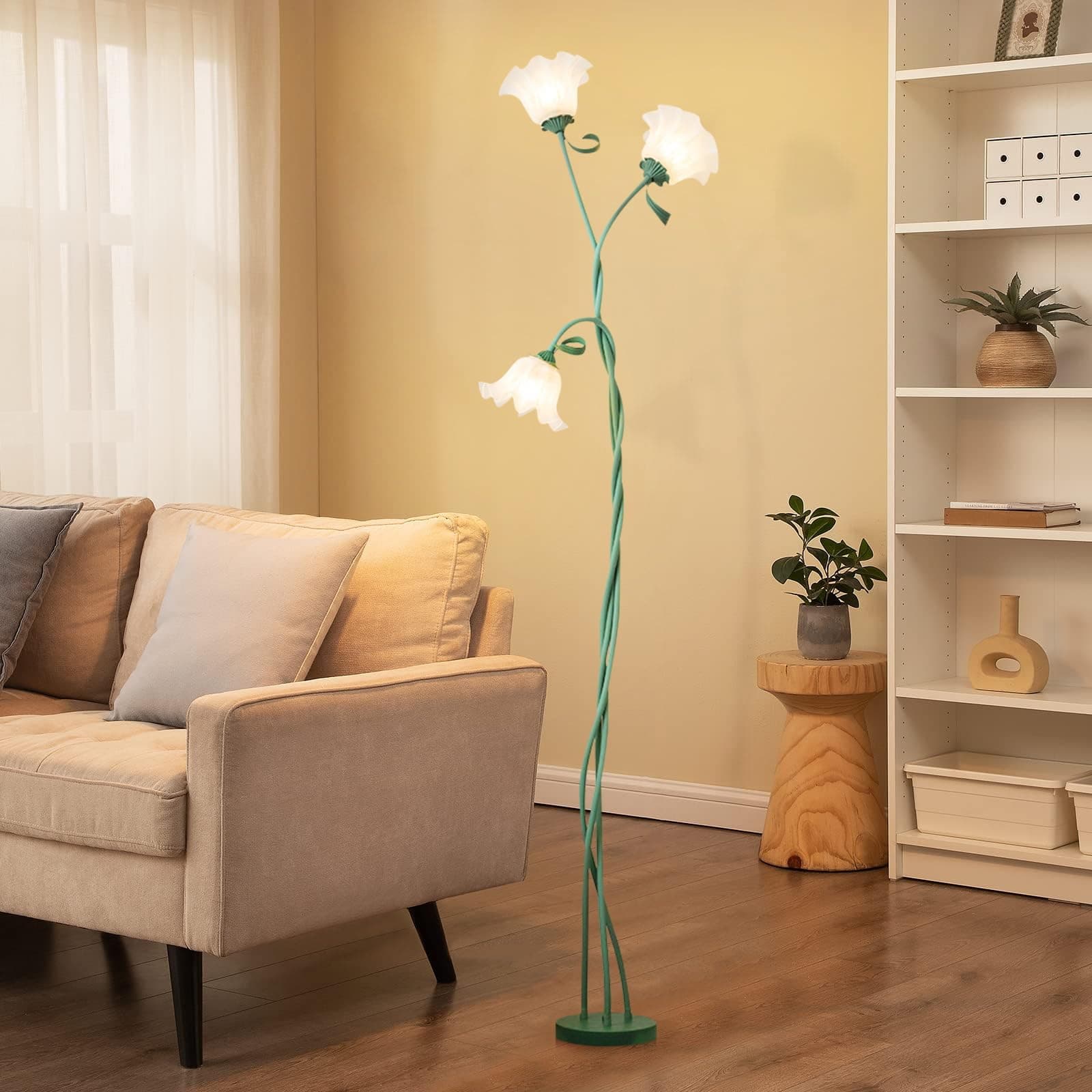 Vintage Flower Floor Lamp, High 170 cm, 3 Colour Modes, Flexible Neck, DIY Modern Corner Standing Lamp, Green thumbnail 6