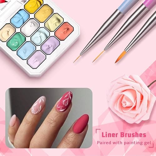 Karroy Sponge Pat Gel Nail Polish Palette, 12 Colors Blending Ombre Gel Polish Gradient Painting Nails Art, No Wipe, UV/LED Cured, 100Sponges 6Brushes 1Grabber (Set 01) thumbnail 5