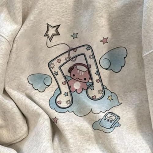 Erqiroc Kawaii Cartoon Cat Print Sweatshirt Harajuku Style Crewneck Pullover Cute Core Long Sleeve Casual Jumper Tops thumbnail 2