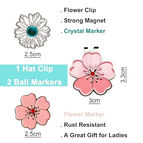 Eshan Magnetic Golf Ball Markers and Novelty Hat Clip Set Flower Glove Hat Shape Clip Golf Bag Accessories Court Gift for Men Women Golfer thumbnail 2