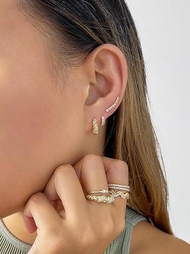 Chunky Gold Hoop Earrings for Women, 14k Gold Plated Thick Triple Hoop Earrings Hypoallergenic Trendy Chunky Gold Hoops Earrings Dainty Jewelry Gifts for Women thumbnail 4