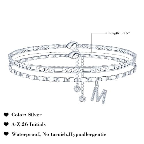 Ursteel Ankle Bracelets for Women, 14K-Gold-Plated Dainty Layered Chain CZ Initial Anklets Set Summer Jewelry Gifts for Women thumbnail 2