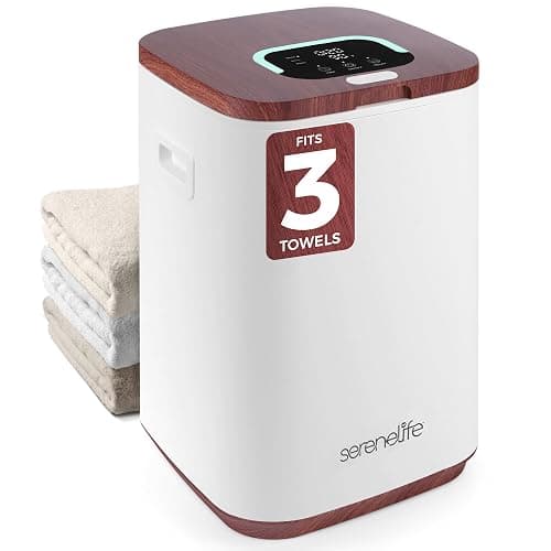 SereneLife Towel Warmer - 23L Capacity Bucket with Timer Function, Fits Up to Two Oversized Towels for Bathroom, Wood - Image 1