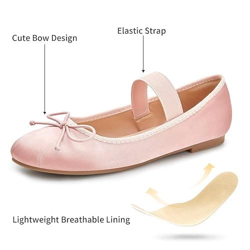 Trary Ballet Flats for Women Closed Round Toe Mary Jane Shoes Women Cute Bowknot Non-Slip Dressy Shoes Elastic Strap Comfortable Women's Flats for All-Year Daily Work Causal thumbnail 4